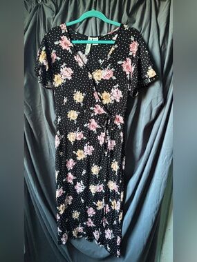 Vintage Mimi Chica Black and Pink Floral Midi Dress 90s Y2K